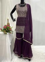 Georgette Purple Wedding Wear Hand Work Readymade Sharara Suit